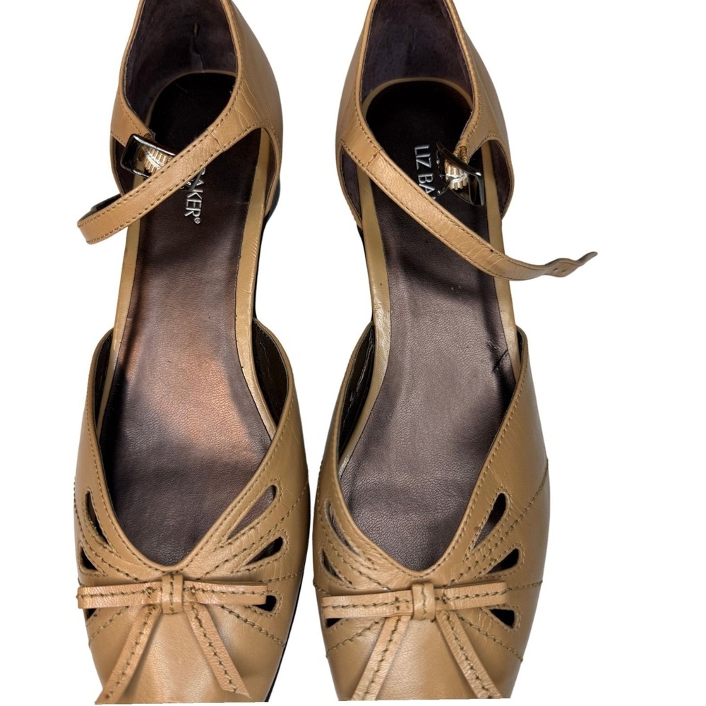 Liz Baker Tan Mary Jane Bow Heeled Shoes‎ sz 7.5